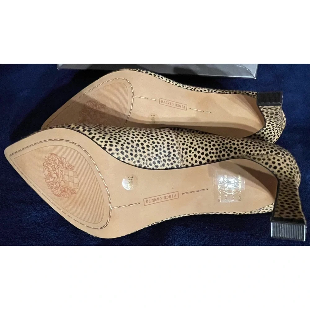 Vince Camuto Natural and Black Spotted Heels With Real Cow’s Fur SZ 10 - Picture 10 of 15
